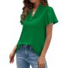 imagePRETTYGARDEN Womens 2026 Summer Satin Blouses Dressy Casual Ruffle Cap Sleeve V Neck Business Work Cute Tops Spring OutfitsGreen