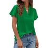 imagePRETTYGARDEN Womens 2026 Summer Satin Blouses Dressy Casual Ruffle Cap Sleeve V Neck Business Work Cute Tops Spring OutfitsGreen