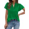 imagePRETTYGARDEN Womens 2026 Summer Satin Blouses Dressy Casual Ruffle Cap Sleeve V Neck Business Work Cute Tops Spring OutfitsGreen