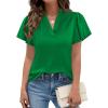 imagePRETTYGARDEN Womens 2026 Summer Satin Blouses Dressy Casual Ruffle Cap Sleeve V Neck Business Work Cute Tops Spring OutfitsGreen