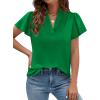 imagePRETTYGARDEN Womens 2026 Summer Satin Blouses Dressy Casual Ruffle Cap Sleeve V Neck Business Work Cute Tops Spring OutfitsGreen