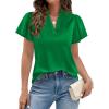 imagePRETTYGARDEN Womens 2026 Summer Satin Blouses Dressy Casual Ruffle Cap Sleeve V Neck Business Work Cute Tops Spring OutfitsGreen