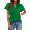 imagePRETTYGARDEN Womens 2026 Summer Satin Blouses Dressy Casual Ruffle Cap Sleeve V Neck Business Work Cute Tops Spring OutfitsGreen