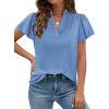 imagePRETTYGARDEN Womens 2026 Summer Satin Blouses Dressy Casual Ruffle Cap Sleeve V Neck Business Work Cute Tops Spring OutfitsLight Blue