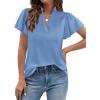 imagePRETTYGARDEN Womens 2026 Summer Satin Blouses Dressy Casual Ruffle Cap Sleeve V Neck Business Work Cute Tops Spring OutfitsLight Blue