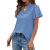 imagePRETTYGARDEN Womens 2026 Summer Satin Blouses Dressy Casual Ruffle Cap Sleeve V Neck Business Work Cute Tops Spring OutfitsLight Blue