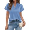 imagePRETTYGARDEN Womens 2026 Summer Satin Blouses Dressy Casual Ruffle Cap Sleeve V Neck Business Work Cute Tops Spring OutfitsLight Blue