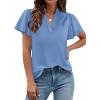 imagePRETTYGARDEN Womens 2026 Summer Satin Blouses Dressy Casual Ruffle Cap Sleeve V Neck Business Work Cute Tops Spring OutfitsLight Blue