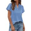 imagePRETTYGARDEN Womens 2026 Summer Satin Blouses Dressy Casual Ruffle Cap Sleeve V Neck Business Work Cute Tops Spring OutfitsLight Blue
