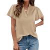 imagePRETTYGARDEN Womens 2026 Summer Satin Blouses Dressy Casual Ruffle Cap Sleeve V Neck Business Work Cute Tops Spring OutfitsLight Khaki