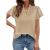 imagePRETTYGARDEN Womens 2026 Summer Satin Blouses Dressy Casual Ruffle Cap Sleeve V Neck Business Work Cute Tops Spring OutfitsLight Khaki