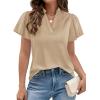 imagePRETTYGARDEN Womens 2026 Summer Satin Blouses Dressy Casual Ruffle Cap Sleeve V Neck Business Work Cute Tops Spring OutfitsLight Khaki