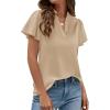 imagePRETTYGARDEN Womens 2026 Summer Satin Blouses Dressy Casual Ruffle Cap Sleeve V Neck Business Work Cute Tops Spring OutfitsLight Khaki