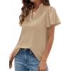 imagePRETTYGARDEN Womens 2026 Summer Satin Blouses Dressy Casual Ruffle Cap Sleeve V Neck Business Work Cute Tops Spring OutfitsLight Khaki