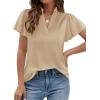imagePRETTYGARDEN Womens 2026 Summer Satin Blouses Dressy Casual Ruffle Cap Sleeve V Neck Business Work Cute Tops Spring OutfitsLight Khaki