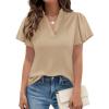 imagePRETTYGARDEN Womens 2026 Summer Satin Blouses Dressy Casual Ruffle Cap Sleeve V Neck Business Work Cute Tops Spring OutfitsLight Khaki