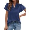 imagePRETTYGARDEN Womens 2026 Summer Satin Blouses Dressy Casual Ruffle Cap Sleeve V Neck Business Work Cute Tops Spring OutfitsNavy Blue