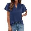 imagePRETTYGARDEN Womens 2026 Summer Satin Blouses Dressy Casual Ruffle Cap Sleeve V Neck Business Work Cute Tops Spring OutfitsNavy Blue