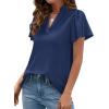 imagePRETTYGARDEN Womens 2026 Summer Satin Blouses Dressy Casual Ruffle Cap Sleeve V Neck Business Work Cute Tops Spring OutfitsNavy Blue