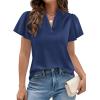 imagePRETTYGARDEN Womens 2026 Summer Satin Blouses Dressy Casual Ruffle Cap Sleeve V Neck Business Work Cute Tops Spring OutfitsNavy Blue