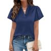 imagePRETTYGARDEN Womens 2026 Summer Satin Blouses Dressy Casual Ruffle Cap Sleeve V Neck Business Work Cute Tops Spring OutfitsNavy Blue
