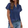 imagePRETTYGARDEN Womens 2026 Summer Satin Blouses Dressy Casual Ruffle Cap Sleeve V Neck Business Work Cute Tops Spring OutfitsNavy Blue