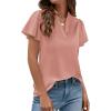 imagePRETTYGARDEN Womens 2026 Summer Satin Blouses Dressy Casual Ruffle Cap Sleeve V Neck Business Work Cute Tops Spring OutfitsPink