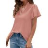 imagePRETTYGARDEN Womens 2026 Summer Satin Blouses Dressy Casual Ruffle Cap Sleeve V Neck Business Work Cute Tops Spring OutfitsPink