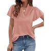 imagePRETTYGARDEN Womens 2026 Summer Satin Blouses Dressy Casual Ruffle Cap Sleeve V Neck Business Work Cute Tops Spring OutfitsPink