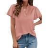 imagePRETTYGARDEN Womens 2026 Summer Satin Blouses Dressy Casual Ruffle Cap Sleeve V Neck Business Work Cute Tops Spring OutfitsPink