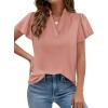 imagePRETTYGARDEN Womens 2026 Summer Satin Blouses Dressy Casual Ruffle Cap Sleeve V Neck Business Work Cute Tops Spring OutfitsPink