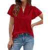 imagePRETTYGARDEN Womens 2026 Summer Satin Blouses Dressy Casual Ruffle Cap Sleeve V Neck Business Work Cute Tops Spring OutfitsRed