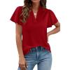 imagePRETTYGARDEN Womens 2026 Summer Satin Blouses Dressy Casual Ruffle Cap Sleeve V Neck Business Work Cute Tops Spring OutfitsRed