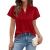 imagePRETTYGARDEN Womens 2026 Summer Satin Blouses Dressy Casual Ruffle Cap Sleeve V Neck Business Work Cute Tops Spring OutfitsRed