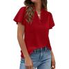 imagePRETTYGARDEN Womens 2026 Summer Satin Blouses Dressy Casual Ruffle Cap Sleeve V Neck Business Work Cute Tops Spring OutfitsRed