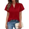 imagePRETTYGARDEN Womens 2026 Summer Satin Blouses Dressy Casual Ruffle Cap Sleeve V Neck Business Work Cute Tops Spring OutfitsRed