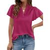 imagePRETTYGARDEN Womens 2026 Summer Satin Blouses Dressy Casual Ruffle Cap Sleeve V Neck Business Work Cute Tops Spring OutfitsRose Purple