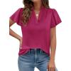 imagePRETTYGARDEN Womens 2026 Summer Satin Blouses Dressy Casual Ruffle Cap Sleeve V Neck Business Work Cute Tops Spring OutfitsRose Purple