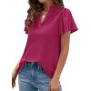 imagePRETTYGARDEN Womens 2026 Summer Satin Blouses Dressy Casual Ruffle Cap Sleeve V Neck Business Work Cute Tops Spring OutfitsRose Purple