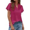 imagePRETTYGARDEN Womens 2026 Summer Satin Blouses Dressy Casual Ruffle Cap Sleeve V Neck Business Work Cute Tops Spring OutfitsRose Purple