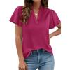 imagePRETTYGARDEN Womens 2026 Summer Satin Blouses Dressy Casual Ruffle Cap Sleeve V Neck Business Work Cute Tops Spring OutfitsRose Purple
