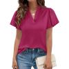 imagePRETTYGARDEN Womens 2026 Summer Satin Blouses Dressy Casual Ruffle Cap Sleeve V Neck Business Work Cute Tops Spring OutfitsRose Purple