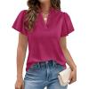 imagePRETTYGARDEN Womens 2026 Summer Satin Blouses Dressy Casual Ruffle Cap Sleeve V Neck Business Work Cute Tops Spring OutfitsRose Purple