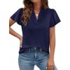 imagePRETTYGARDEN Womens 2026 Summer Satin Blouses Dressy Casual Ruffle Cap Sleeve V Neck Business Work Cute Tops Spring OutfitsRoyal Blue