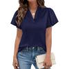imagePRETTYGARDEN Womens 2026 Summer Satin Blouses Dressy Casual Ruffle Cap Sleeve V Neck Business Work Cute Tops Spring OutfitsRoyal Blue