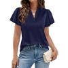 imagePRETTYGARDEN Womens 2026 Summer Satin Blouses Dressy Casual Ruffle Cap Sleeve V Neck Business Work Cute Tops Spring OutfitsRoyal Blue