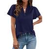 imagePRETTYGARDEN Womens 2026 Summer Satin Blouses Dressy Casual Ruffle Cap Sleeve V Neck Business Work Cute Tops Spring OutfitsRoyal Blue