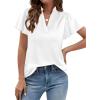 imagePRETTYGARDEN Womens 2026 Summer Satin Blouses Dressy Casual Ruffle Cap Sleeve V Neck Business Work Cute Tops Spring OutfitsWhite
