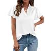 imagePRETTYGARDEN Womens 2026 Summer Satin Blouses Dressy Casual Ruffle Cap Sleeve V Neck Business Work Cute Tops Spring OutfitsWhite