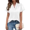 imagePRETTYGARDEN Womens 2026 Summer Satin Blouses Dressy Casual Ruffle Cap Sleeve V Neck Business Work Cute Tops Spring OutfitsWhite